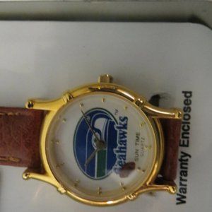 Vintage NFL Sun Time Sea Hawk Female Genuine Leather Wristwatch